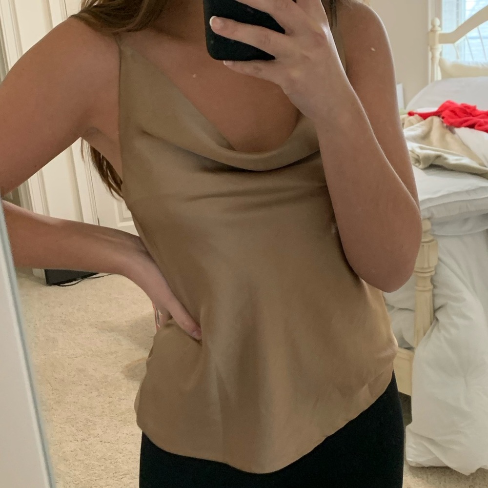 Nasty Gal Champagne Cowl Neck Satin Top